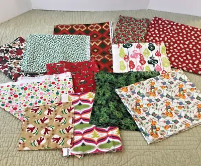 Cotton Fabric 12 Piece Lot Quilting Sewing Remnants Vintage Christmas prints • $14.76