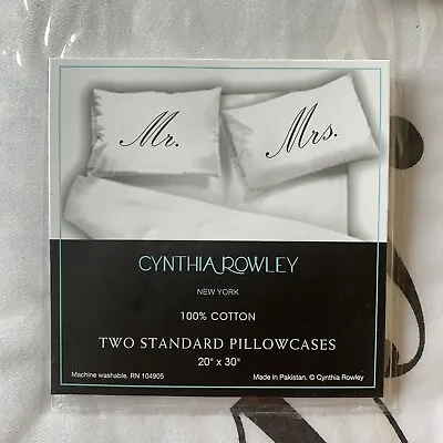 NEW CYNTHIA ROWLEY Wedding Gift Mr. And Mrs. Standard Cotton Pillowcase Set Of 2 • £24.09