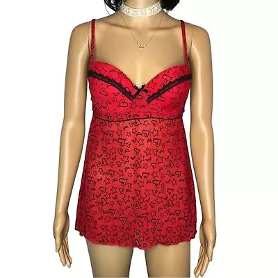 Bustier Chemise Womens Size 34C Red Black Lingerie Intimates Dress Cami • $30