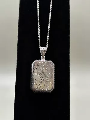 Vintage Sterling 925 Square Locket Pretty Etched Design Necklace 24  Chain. • $79.99