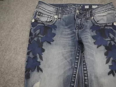 Miss Me Jeans Women's Size 27 Ankle Skinny Blue Floral Embroidered Distressed • $39.99