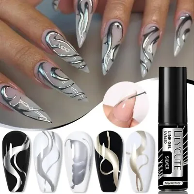 LILY'CUTE Metallic Liner Nail Gel Polish Solid Colours Glitter Art Pen Painting • £4.35