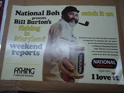 Bill Burton 1974 Poster With Can Of National Bohemian Beer Fishing In Maryland • $14.99