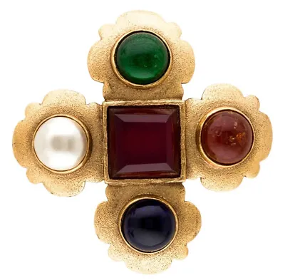 $2999.89 • Buy CHANEL 1988 Brooch Pin Cross BaroqUe Gripoix Goossens Pearl Gold Plated Vintage 
