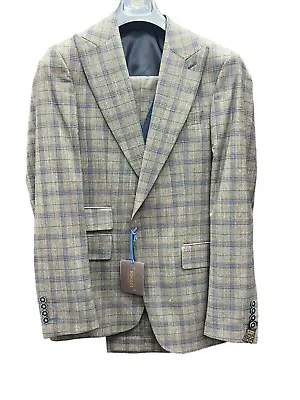 EFENDI 1881 Virgin Wool Suit (3 Piece Suit)(Brown/Blue Plaid) • $249.99