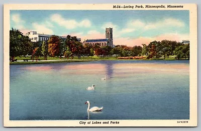 Postcard Loring Park Minneapolis Minnesota White Swans City Of Lakes And Parks • $4.72