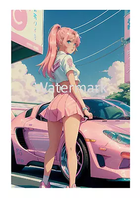 A3 A4 Retro 90s Car Tokyo Summertime Drifter Anime Sexy Girl Art Poster • $21.33