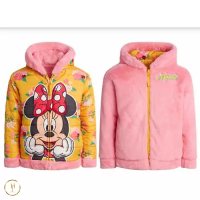 Disney Minnie Mouse Graphic Girl Reversible Hooded Jacket Pink Yellow NWT • $35.99