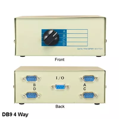 KNTK 4-Way DB9 Male Manual Data Transfer Switch Box Rotary Printer RS232 Serial • $36