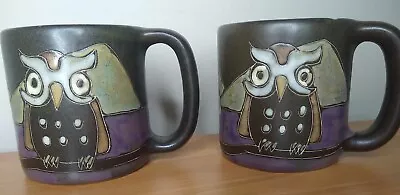 2 Mara Pottery Mug 16oz  Owls Stoneware Handmade  Mexico Artist Signed  • $45