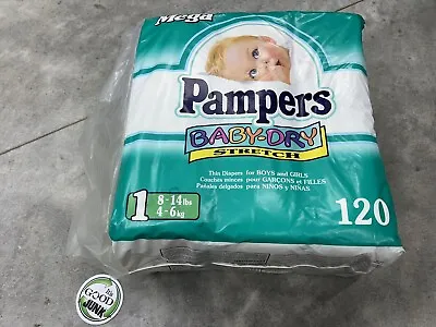 Vintage 1996 Pampers Baby-Dry Stretch  Size 1 Sealed 120 Count Diapers • $639.99