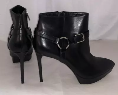 40.5/9.5❤️SAINT LAURENT HIGH HEEL BLACK LEATHER ANKLE Pointed BOOTS BOOTIE ITALY • $125