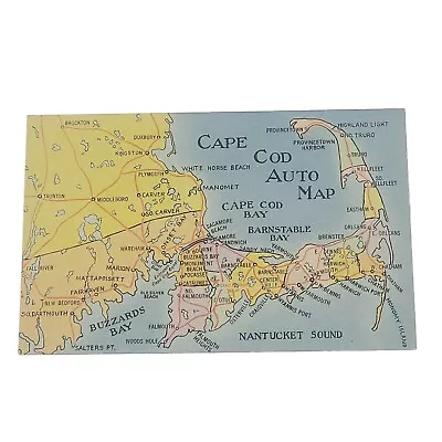 Cape Cod Massachusetts~Auto Map Of Peninsula~Vintage Linen Postcard • $3.99