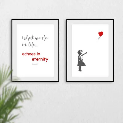 Banksy Wall Art Prints Set Of 2 Red Heart Balloon Girl Quote Pictures Posters • £7.99