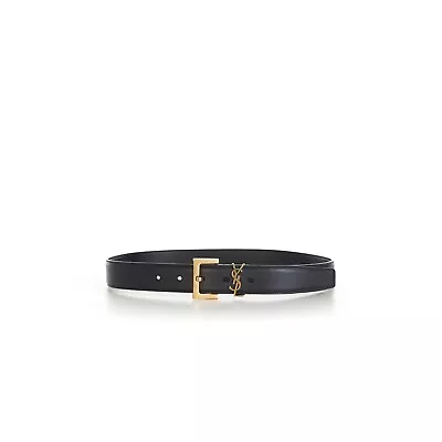 SAINT LAURENT 545$ Black YSL Cassandre Belt - Square Buckle Smooth Leather • £352.75