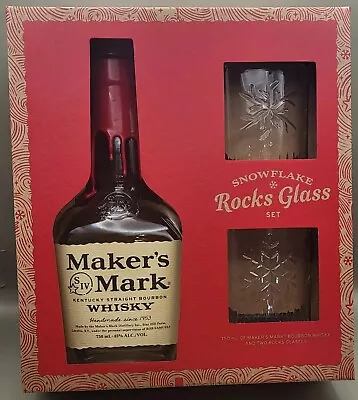 Maker's Mark Whiskey Rocks 2 Glass Set Snowflakes New In Box With Empty Bottle • $9