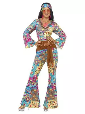 Adult Female Groovy Hippie Flower Power Fancy Dress Party Costume • £21.79