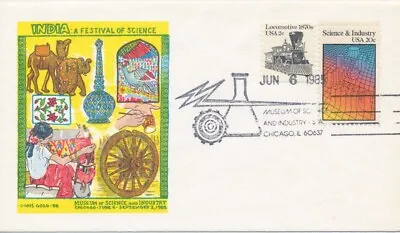 #2031 Museum Of Science & Industry Doris Gold Cachet Event Cover India Design • $4