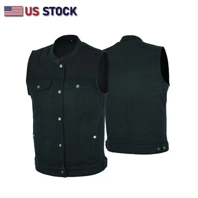 $39.95 • Buy Men SOA Denim Black Vest Club Cut Outlaw Anarchist Mc BikerVest SKU HL21688