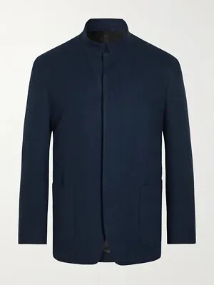 Mr Porter Kingsman Mens Nehru Collar Cashmere Jacket Navy Size 50 BRAND NEW • £529.99