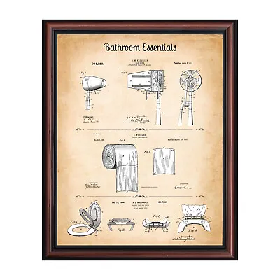 Bathroom Wall Art Decor Framed Patent Print All The Essentials Showing Toilet • £36.63