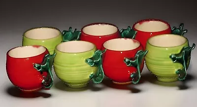 Vintage-Lot Of 7  EGGNOG Or PUNCH CUPS Christmas Holly Mistletoe Leaves • $9.99