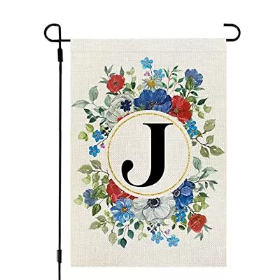  4th Ofuly Monogram Letter Patriotic Garden Flag Floral 12x18 Inch Double J • $14.16