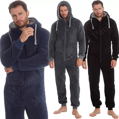 Mens Fluffy Fleece All In One 1Onesie Hooded Loungewear Onezee Nightwear Hoodie • £22.95