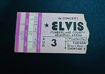 Elvis Presley Concert Ticket Stub Fayetteville NC Aug 3 1976 Rare! • $135