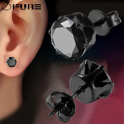 £2.69 • Buy Black Round Cubic Zirconia Stud Earrings Men Women Earring Set Cubic Zirconia