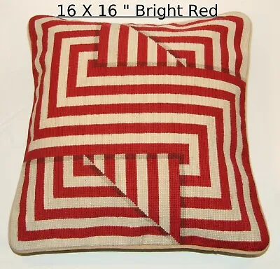 Geometric Cushion Cover RED Needlepoint Handmade  • £21.99