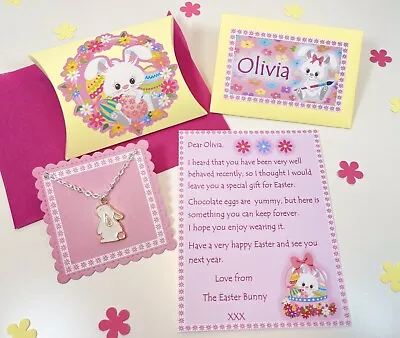 Personalised Easter Bunny Letter Gift Box Necklace Easter Gift Easter Hunt • £4.75