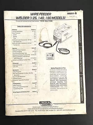 MILLER WELDER  Wire Feeder Welder Owner Book Manual Model 125140180 • $11.25