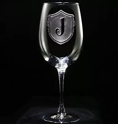 Etched Monogrammed Shield Wine Glass - One Glass (m22) • $27.50