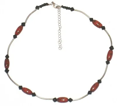 $0.99 • Buy Necklace Beaded Red Black Diamond Shape Beads Womens 