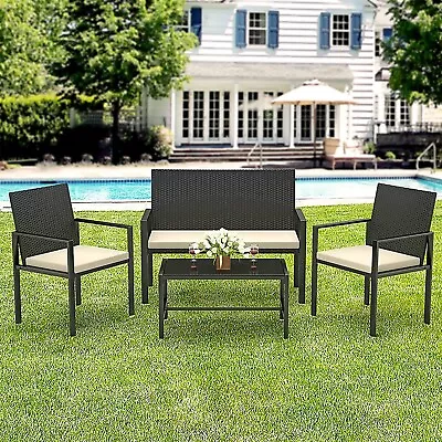 4PC Outdoor Rattan Wicker Sofa Conversation Set Patio Furniture Table Chair • $135.99