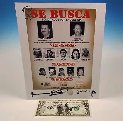 Pablo Escobar Wanted Poster $1 Bill Roberto Autograph Signed Fingerprint Narcos • $149