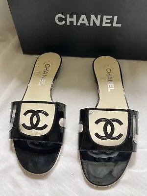 Chanel CC Logo PVC Mule Sandals Size 7.5 37-1/2 Excellent Condition  • $350