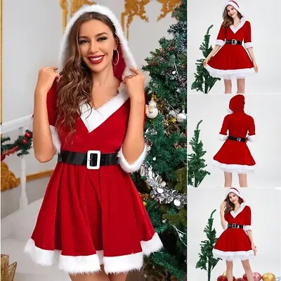 Miss Santa Claus Hooded Costume Dress Ladies Womens Christmas Fancy Dress Outfit • £12.06