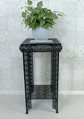 £65 • Buy Black Lamp Plant Table Embossed Moroccan Style Metal Glass (GZ437)