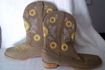 Women Mid Calf Western Cowboy Boots - SUNFLOWERS - SIZE 42 (CHINA) NEW • $29.99