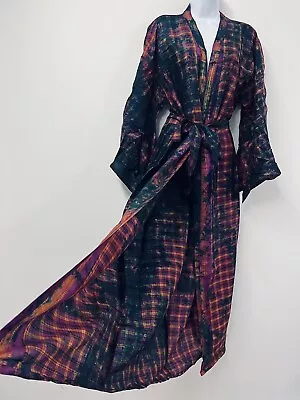 SILK Kimono Gown Robe Long Vintage Boho Maxi Indian One Size Xmas Dressing Night • $60.42