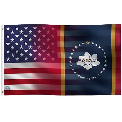 3x5 Ft Mississippi & American Flag Blend: 100% Polyester Banner Double Sided • $19.95