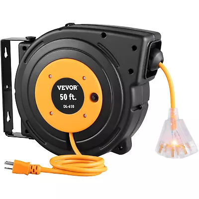 VEVOR 50ft Retractable Extension Cord Reel 14AWG/3CSJTOW Power Cord Reel • $69.99