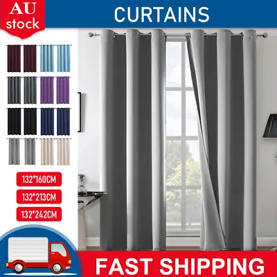 2X Blockout Curtains Blackout Window Curtain Draperies Pair Eyelet Bedroom Decor • $19.99