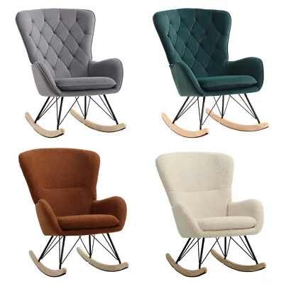 Modern Upholstered Rocking Chair Recliner Armchair Wing Back Accent Chairs Sofa • £99.95