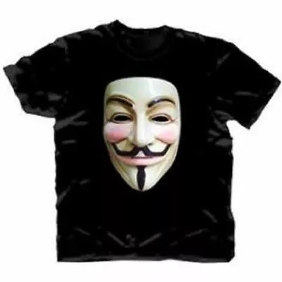 Adult Men's V For Vendetta Photo Real Vendetta White Mask Black T-shirt Tee • $21.95