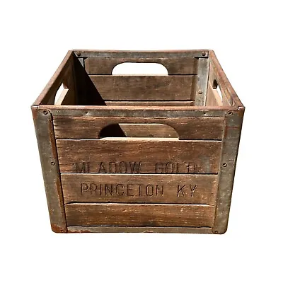 Vintage Meadow Gold Princeton KY Milk Crate Wood Metal Heavy Grate Handles • $79.99