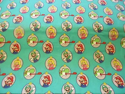 Super Mario Badge Green Cotton Fabric 1  Fat Quarter Nintendo Luigi Princess • $4