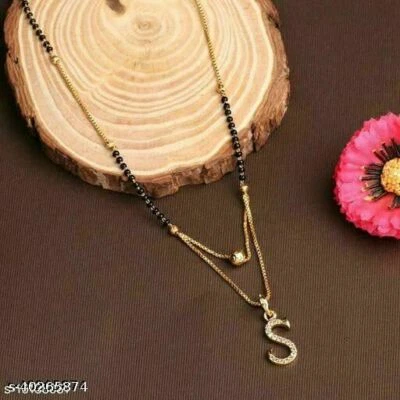 $14.38 • Buy Gold Plated Indian Mangalsutra Black Beads Alphabet Necklace Pendant Jewelry